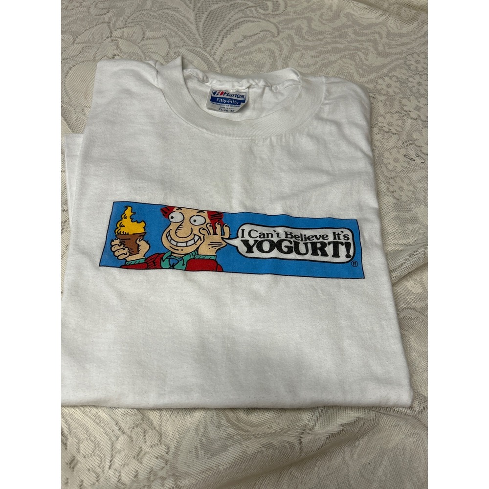 Y2K Hanes Fifty Fifty‎ I Cant Believe Its Yogurt T Shirt XL White Graphic Tee